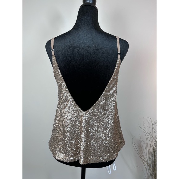TOBI Shana Gold Sequin Crop Top Spaghetti Strap V-Neck Size L - Picture 2 of 6